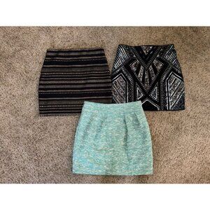 EXPRESS ZARA Sequin Tweed Mini Skirt Bodycon Partywear Stretch Career Sz XS READ